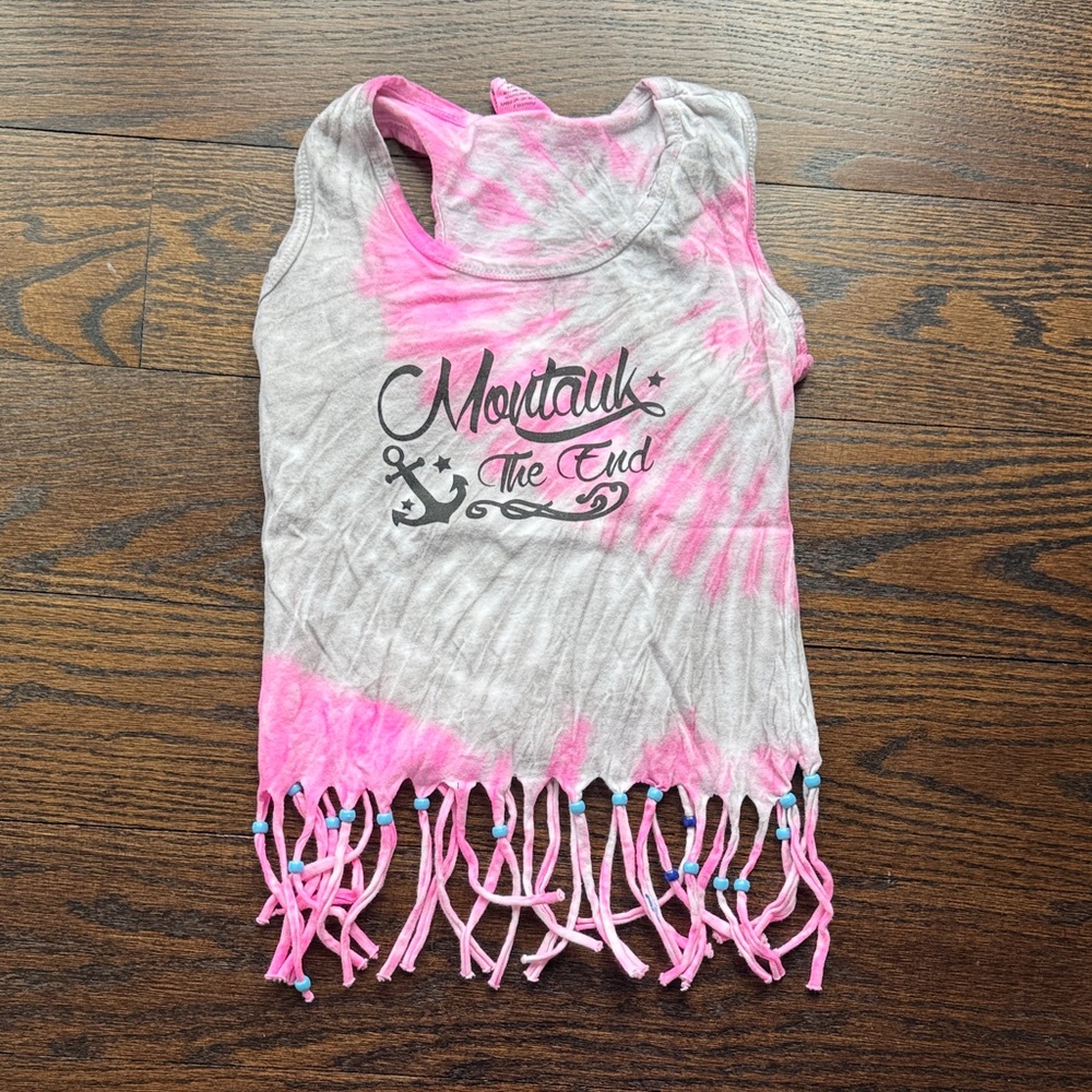 Kids Fringe Tank Top with Pink and Gray Tie-Dye